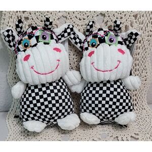 NWT 2 Gund Stuffed Animals. Black White Plaid. Multi colored eyes Unique Design